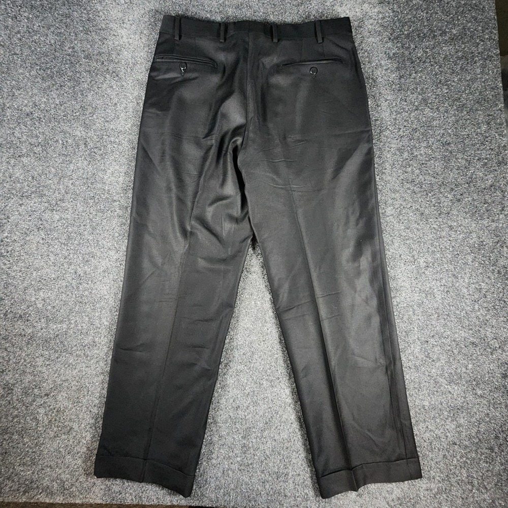Zanella Devon Super 120s Wool Dress Pants Mens 33x29 Black Cuffed Made in Italy - Picture 3 of 10
